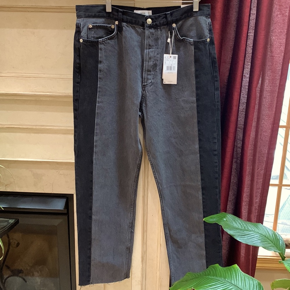 MANGO MNG DENIM color block black and grey wide leg denim jeans sz 10 or Euro 42